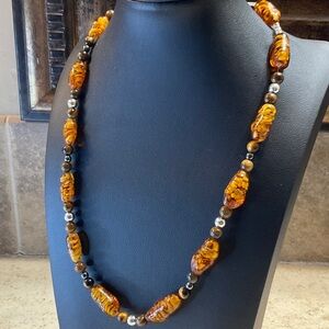 Elegant Amber  vintage glass Beaded Necklace
